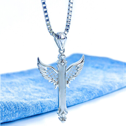 Cuibaofu Jewelry pt950 platinum angel wings wings real gold brushed polished platinum men's pendant plain gold 19.03 grams wide 30mm with buckle 55mm with leather cord