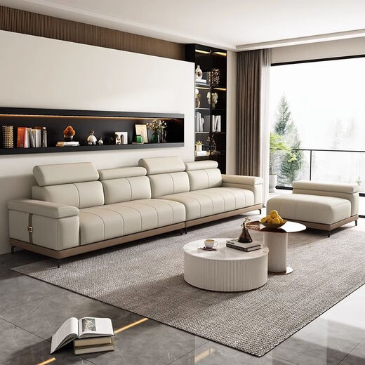 Mansfield Nordic leather sofa French light luxury modern minimalist fabric cat scratching cloth living room simple piano keys, top layer cowhide + imported latex filling, 2.5 meters small four-person seat