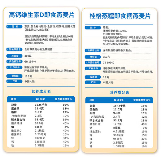 桂格即食燕麦片1000g/1478g 无蔗糖膳食纤维即食纯燕麦片早餐代餐饱腹 高纤燕麦片1610礼盒装【3盒】