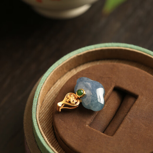 Henglijia Natural Jade Blue Jade Ruyi Lock Sterling Silver Pendant Women's New Chinese Style National Style Jade Longevity Lock Gold Inlaid Jade Necklace Single Pendant