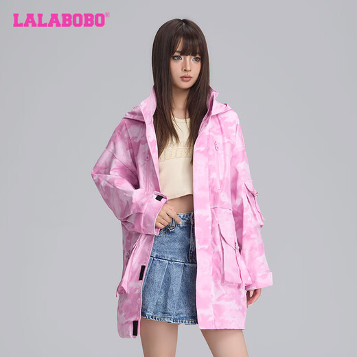 
LALABOBO dopamine camouflage medium-length windbreaker for women's autumn new loose light outdoor work jacket LBDC-WSDW13 pink regular M