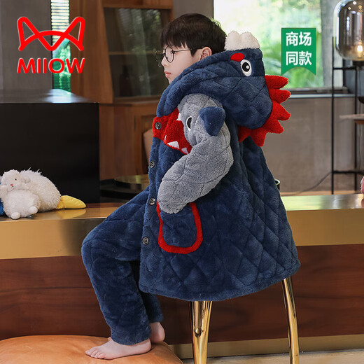 
Cat Man (MiiOW) Boys Medium-Grand Child Parent-Child Thickened Autumn and Winter Plush Cotton Cartoon Cute Comfortable Outdoor Home Clothing Set 01E9921 Shark Adult M (Height 155-160CM, Weight 75-100Jin [Jin equals 0.5 kg])