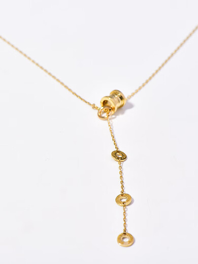 Golden branch Korean popular Korean 14K gold necklace women's personalized three-dimensional cylindrical pendant adjustable neck chain clavicle chain women's glossy pendant necklace
