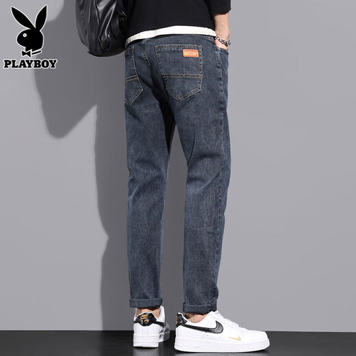 花花公子（PLAYBOY）冬季牛仔裤男士加绒加厚新款潮牌帅气百搭长裤子男裤秋冬 6621蓝色 34