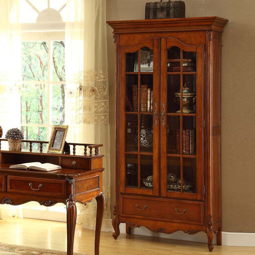 
Jianglaiyi European-style solid wood double-door bookcase American retro bookcase floor-standing bookcase study bookcase display cabinet combination storage cabinet 1.05m bookcase/1050*38*200cm