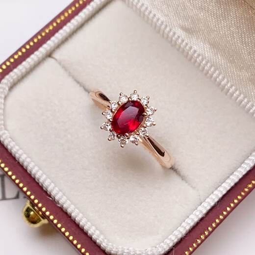YIBA 0.8 carat natural pigeon blood red ruby ring, colorful 18K gold and diamond, girl's birthday gift for girlfriend, 0.8 carat, size message (9 to 20) ready stock