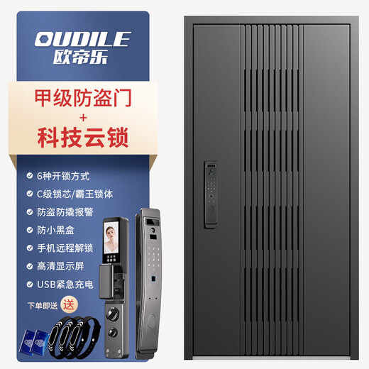 欧帝乐（OUDILE）新款通风4级防盗门入户门+透气门窗隐藏加高安全门+指纹智能锁 科技云锁 2050*1050/2150*960