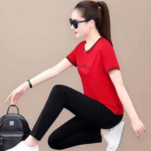 OU Yushan Sportset für Frauen Sommer dünn 2025 Neue Mode Loose Round Neck Kurzarmhose Casual Zweiköpfige Set 6630 Model Prince Blue 2xl geeignet für 120-129jin [Jin ist 0,5 kg]