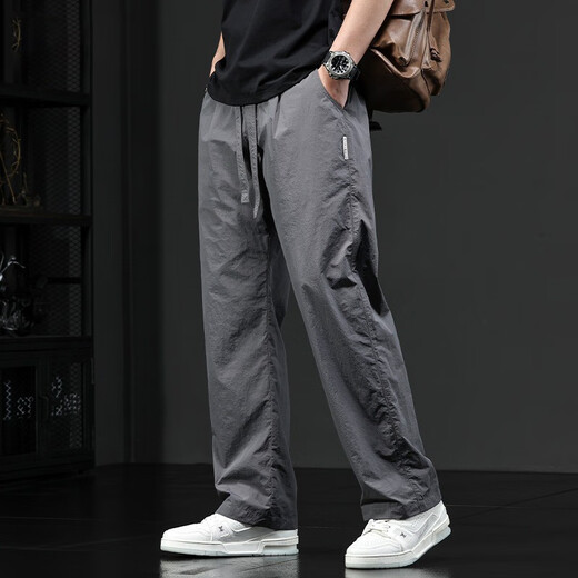 Houtan American hochwertige, gelegentliche Hose für Männer loser Sommer dünne Eisseide für Männer gegen kräftige, seidige Tupplungshosen für Männer braune Farbe l (125-145jin [Jin gleich 0,5 kg])