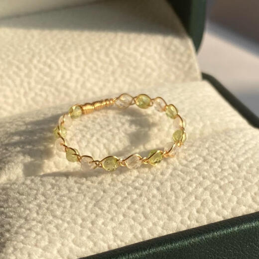Moyun natural crystal peridot white moonlight olive green woven ring forest style small fresh retro pure beauty thin circle stacked peridot finger circumference 50mm