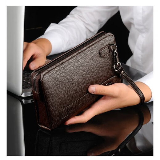 Cool Kangaroo 2023 Mot de passe Lock Hands Sac à main Texture en cuir véritable de grande capacité Sac d'embrayage décontracté en cuir de grande capacité Soft Casched Business à la mode (avec ceinture portative)