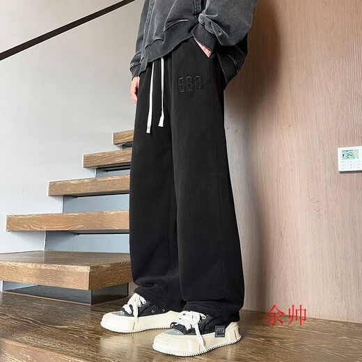 Yu Shuai (YU SHUAI) lamb velvet pants men's autumn and winter velvet thickened 2025 new loose casual winter cotton trousers straight trousers gray velvet XL