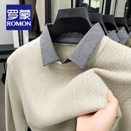 罗蒙（ROMON）假两件衬衫领毛衣男士秋冬新款加厚保暖套头打底针织衫男外穿线衣 【常规款】深灰 3XL码