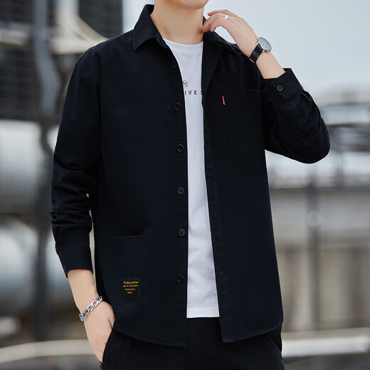Romon reines Baumwollhemd Herren-Langarm-Arbeitskleidung Herrenhemd japanische lässige lockere obere Frühlings- und Herbstjacke Neue Herrenkleidung hellblau langärmlige XL 135-155jin [Jin ist 0,5 kg]