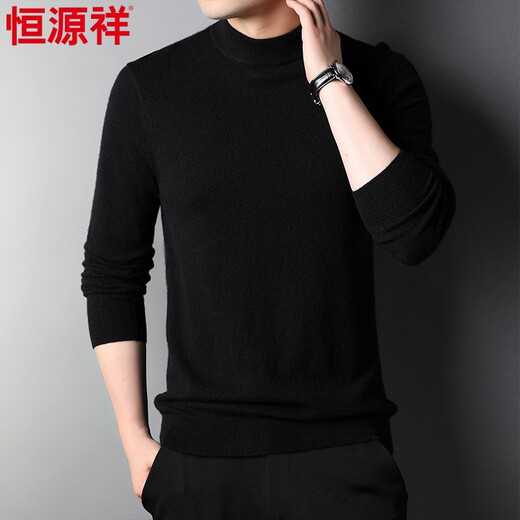 Hengyuanxiang Cashmere Sweater Мужской половина водолазки среднего кашемира среднего кашемира Осень и зимний бизнес Случайный теплый свитер Black M 170