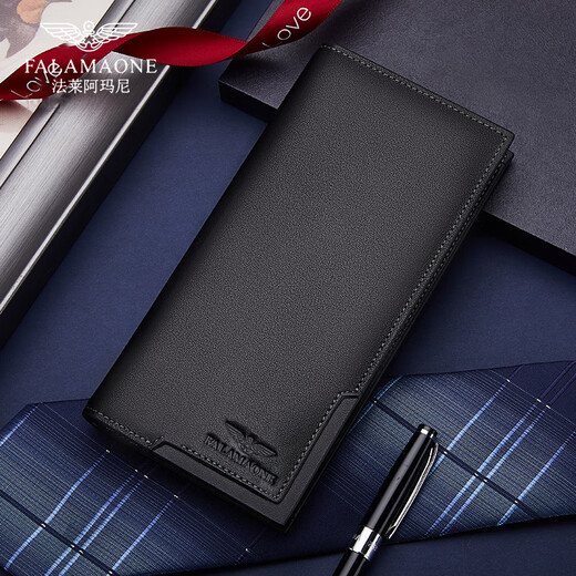 FALAMAONE brand men's wallet genuine leather long wallet cowhide business wallet card bag birthday gift for dad and husband QB887-3 [counter gift box]