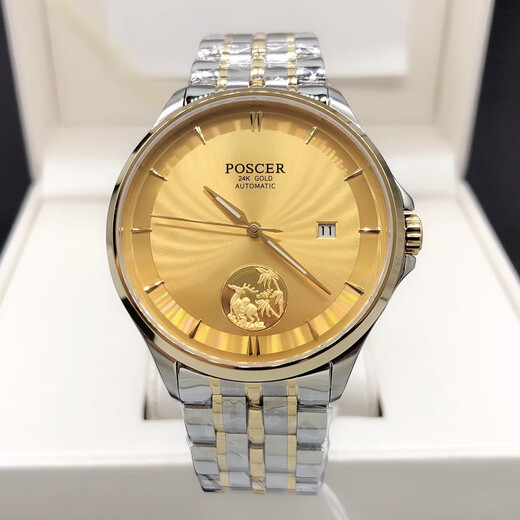 POSCER (POSCER) MIRAR Men's 24 kjin [Jin equivale a 0.5 kg] reloj mecánico completamente automático luminoso luminoso gran pareja de porsche pareja 6189 cinturón de acero para hombres blancos dorados