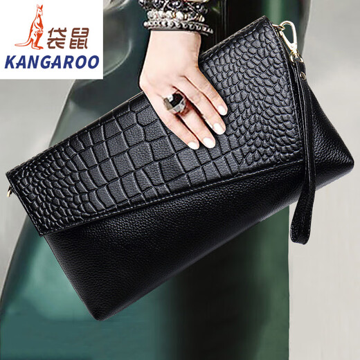袋鼠（KANGAROO）2025新款单肩女包手抓手拿包斜挎包时尚百搭手包真皮手拿包女 黑色