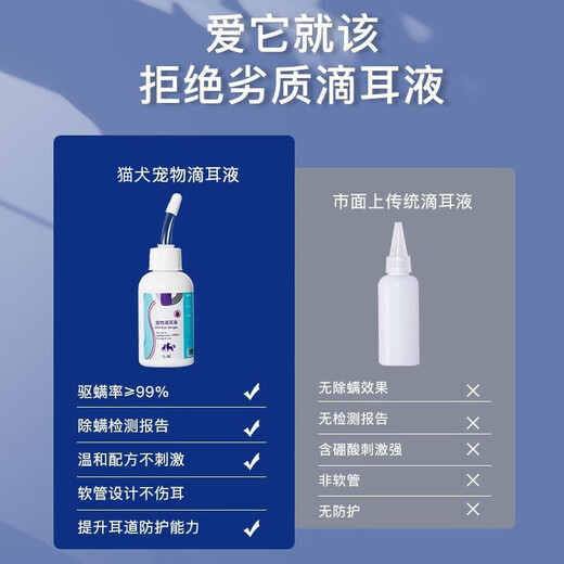 Guazhou Mu Ear Mite Cat Ear Cleansing Liquid Ear Mites Dogs Pet Otitis Media Cat Ear Mite Ear Drops Ear Cleaning and Cleaning Efficient Mite Removal Universal Ear Drops for Dogs and Cats 60ml