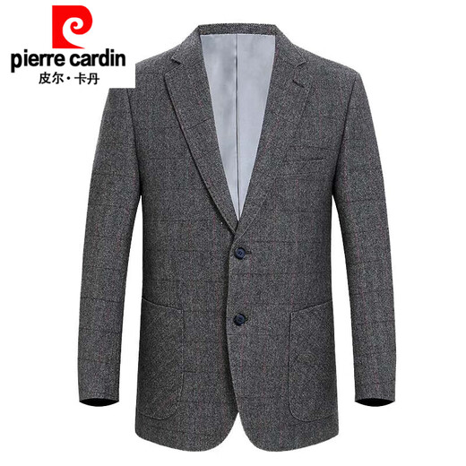 皮尔卡丹（pierre cardin）秋冬中年男士外套西装休闲格子商务宽松大码羊毛爸爸西服套装婚礼 休闲灰色8823 二粒扣 165码【46】 【100-120斤】