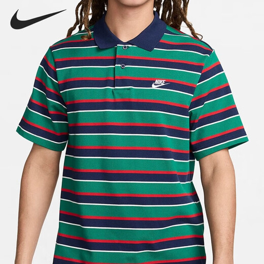 Nike (NIKE) men's clothing, comfortable and versatile loose casual striped sports lapel short-sleeved T-shirt, FN3897-010 FN3897-410 L