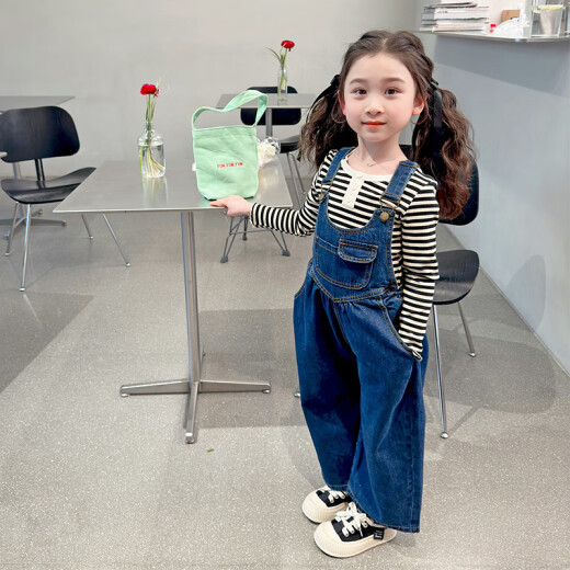 Linghong girls spring and autumn 2024 new Internet celebrity baby girl fashionable little girl children's autumn one-piece jeans 110c overalls 90cm