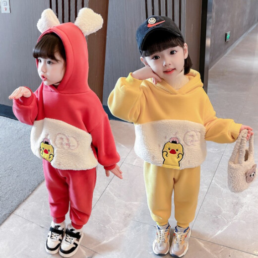 Oufeitu brand children's clothing girls' suit 2022 spring new Korean style fashionable strawberry suspender skirt baby casual two-piece set children's clothes 1-6 years old and a half wine red 110cm