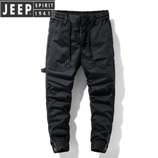 吉普（JEEP）轻奢高档工装裤男女潮春秋夏季舒适束脚裤宽松休闲运动长裤子 679黑色(夏款薄) 32 (建议140-150斤)
