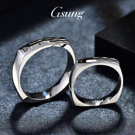 GsunG platinum ring men's PT950 couple ring new outer square inner circle shiny platinum ring women's fashion laser size 8-15 width about 3.8mm contact customer service