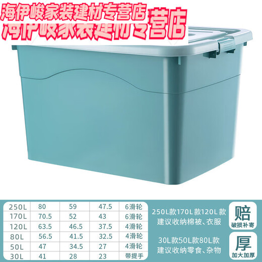 ABDT thickened large storage box household plastic clothing storage box large box box moving storage box Twilight blue extra thick upgrade 170# length 70.5 width 52 height 43cm