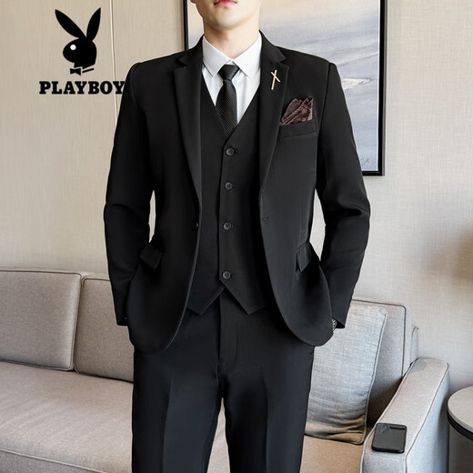 Playboy (PLAYBOY) suit men's new slim jacket groom wedding dress business professional formal British small suit black XL