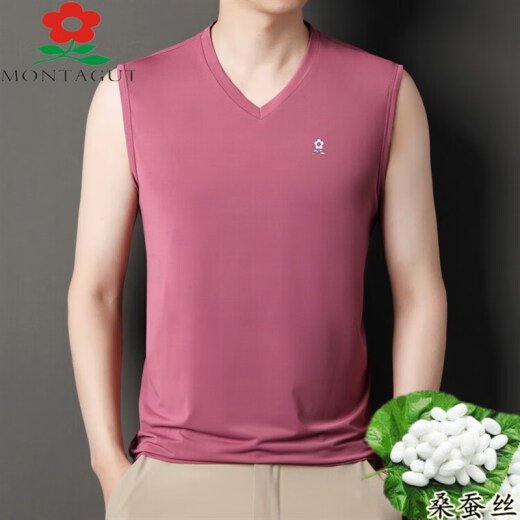 梦特娇夏季无痕桑.蚕.丝背心男士潮流休闲马甲无袖坎肩休闲背心夏季薄款 圆领蓝色 L (170) （120-135斤）