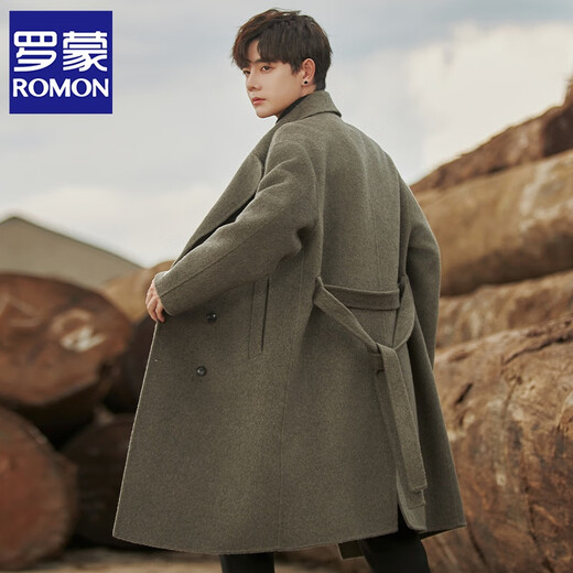 ROMON double-breasted wool wool jacket for men's mid-length autumn and winter double-sided fleece business coat for men's trench coat high-end taupe XL
