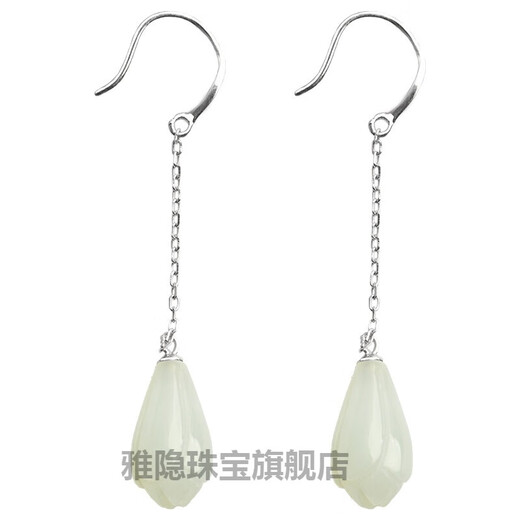 雅隐 s925银和田玉兰花耳环复古中国风文艺气质手工耳饰耳钩不易过敏 【天然和田玉】纯银耳环一对 897