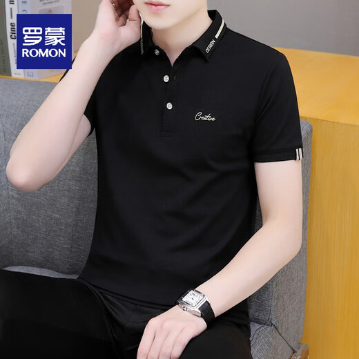 Camiseta de manga corta de algodón de Romon de manga de algodón de manga corta 2023 White Top Summer Men's Polo Camisa de hombres Media manga 679 azul claro 4xl adecuado para 185-210Jin [Jin es igual a 0,5 kg]