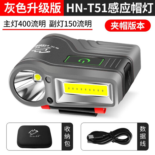 Hana Night Fishing Scheinwerfer Fischerei Spezielle Erfassungskappe Klemmlampe zum Angeln stark leichter laden super hell großer Kapazität mit Kopf montiertes Kappenschild T51 Grauer Erfassungsschein [Cap Clamp Version]