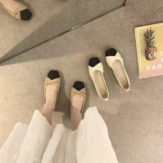 Qiao yi wan wan feng zapatos planos suaves suaves 2025 Spring y otoño Nuevo estilo con falda zapatos de abuela Mary Zhen Women's Shoes Apricot Color [Tamaño 38]