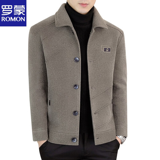 ROMON Woolen Jacket Men's Autumn and Winter Lapel Woolen Coat Men's Short Mink Velvet Top Thickened Casual Nizi Jacket Khaki Thickened M Recommended 110Jin Jin is equal to less than 0.5kg