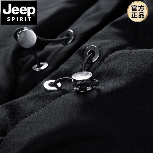 JEEP SPIRIT spring, autumn and winter thickened large size windbreaker men's medium-length coat loose thin velvet trendy fat casual coat new style men's black (plus velvet and thickened) 6XL 225-244Jin Jin equals 0.5 kg