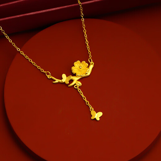 Ultimate gold-plated silver necklace 9999 yellow l gold atmosphere sand gold one-piece bridal accessories wedding gold set chain pendant real gold flower one-piece necklace 2 + counter gift box