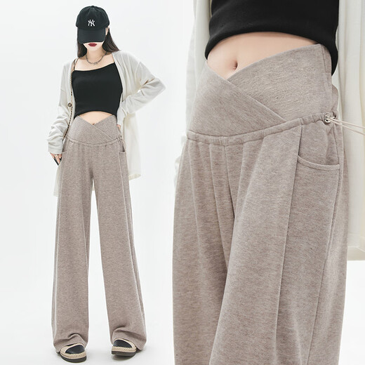 Miduli maternity pants winter wide-leg pants plus velvet glutinous rice pants straight casual pants maternity wear winter black XL