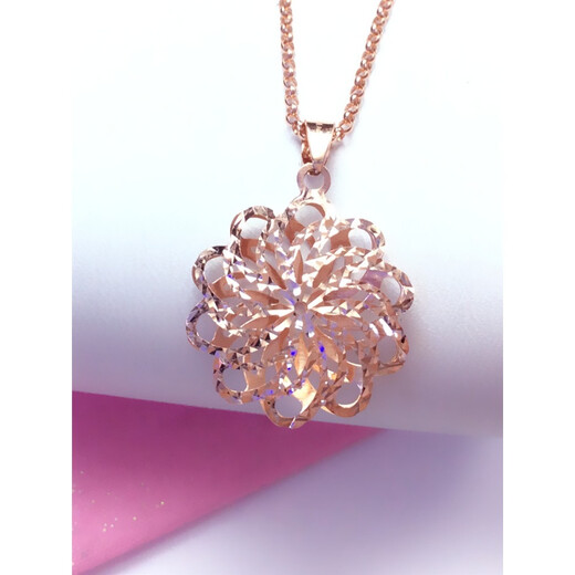 Yuan ethnic Russian 585 ladies purple gold necklace 18K rose gold color gold clavicle chain hollow flower single pendant