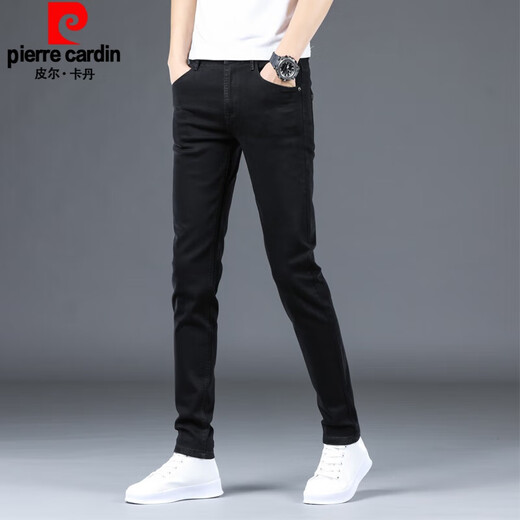 Pier Cardin Summer Herren High-End Thin Strick Jeans für Männer im koreanischen Stil trendy kleine Füße Slim Elastic Casual Cow Black 902 31