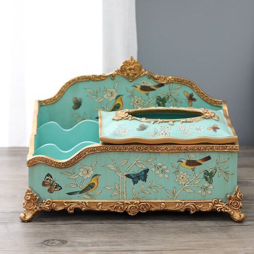 
American tissue box living room home multi-function paper box European retro paper box simple remote control storage box 1047 blue oriole blossom vertical draw