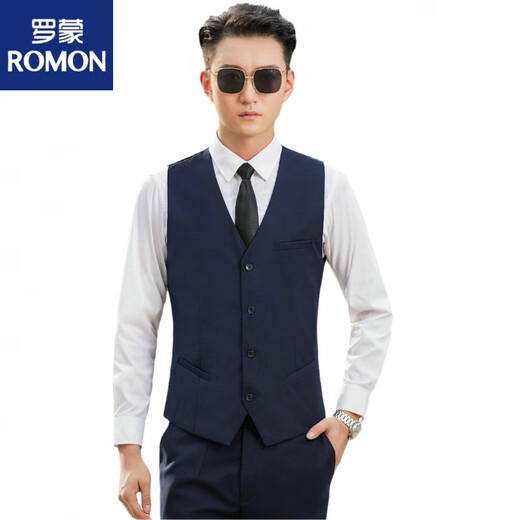 罗蒙（ROMON）2025年新款韩版男士修身马甲西装坎肩马甲伴郎职业装背心外套 黑色马甲 M [90-100斤]