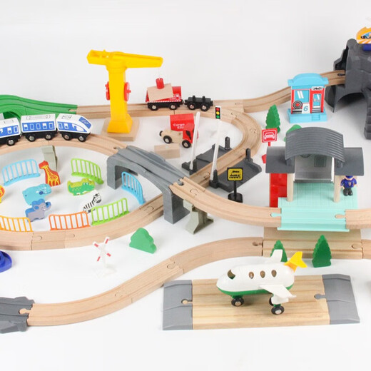 Yunya Holzstraße Set Magnetic Electric Car Head Bausteine zusammengebautes Neujahr Kinderspielzeug Geburtstagsgeschenk 33 Stücke Bahnstrecken
