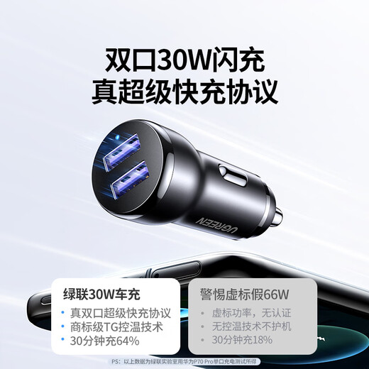 Green Connect Car Ladegerät 30W Zigarette leichter ein bis zwei Dual -USB -Anschluss Schneller Ladekonverter -Stecker