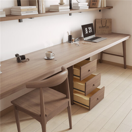 Pifeng all-solid wood double desk bookshelf integrated workbench computer desk long table student home study desk four-color desktop optional - supports customization (package included)