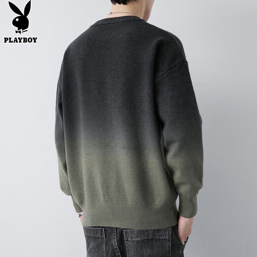 花花公子（PLAYBOY）毛衣男圆领秋冬季针织衫男士外套线衣男装打底衫 上灰下绿 XL 