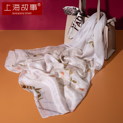 上海故事真丝丝巾女纱巾100%桑蚕丝春夏生日送妈妈礼物防晒披肩围巾礼盒